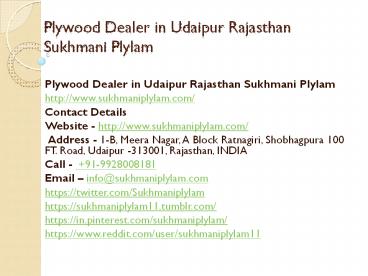 Plywood Dealer in Udaipur Rajasthan Sukhmani Plylam