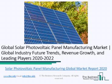 Global Solar Photovoltaic Panel Manufacturing Market Report 2020