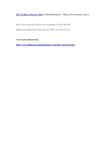 How To Hire A Private Chef At Affordable Rates - Alliance Recruitment Agency