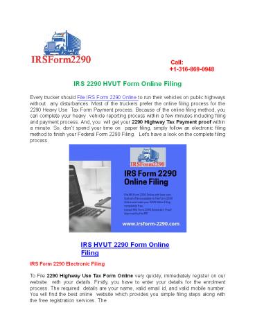 IRS Form 2290 Online | Pay 2290 Online | Form 2290 Schedule 1 Proof | Efile Form 2290