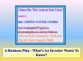 A Business Plan - What's an Investor Wants to Know PowerPoint PPT Presentation