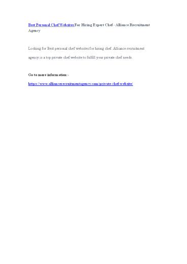 Best Personal Chef Websites For Hiring Expert Chef - Alliance Recruitment Agency