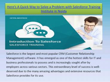 Best Salesforce Training Institute In Noida