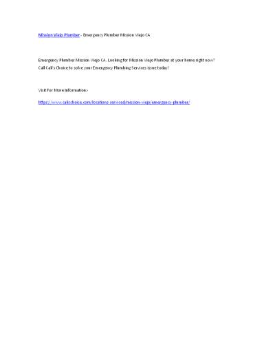 Mission Viejo Plumber - Emergency Plumber Mission Viejo CA