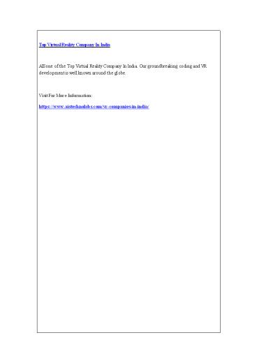 Top Virtual Reality Company In India