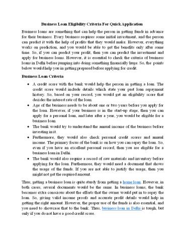 Business Loan Eligibility Criteria For Quick Application