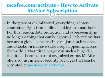 mcafee.com/activate - How to Activate McAfee Subscription