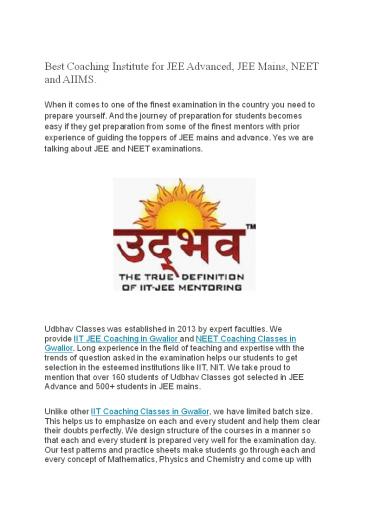 Best Coaching Institute for JEE Advanced, JEE Mains, NEET and AIIMS (1)