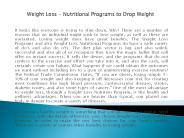 Weight Loss - Nutritional Programs to Drop Weight