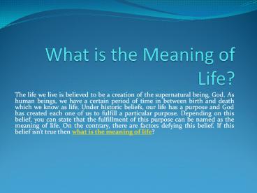 What is the Meaning of Life