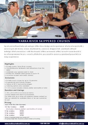 Melbourne boat hire skippered cruises