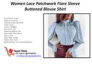 Women Lace Patchwork Flare Sleeve Buttoned Blouse Shirt