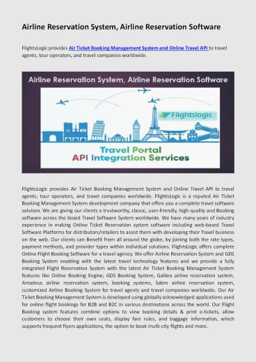 Airline Reservation System, Airline Reservation Software