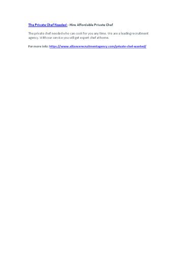 The Private Chef Needed - Hire Affordable Private Chef