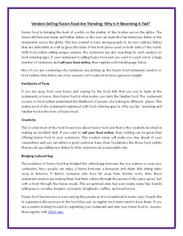 Vendors Selling Fusion Food Are Trending