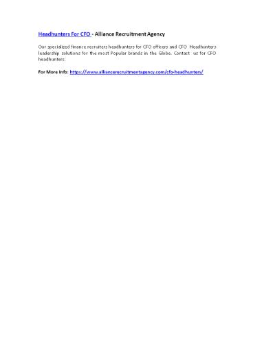 Headhunters For CFO - Alliance Recruitment Agency