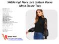 SHEIN High Neck Lace Lantern Sleeve Mesh Blouse Tops PowerPoint PPT Presentation