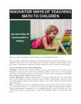 INNOVATIVE WAYS OF TEACHING MATH TO CHILDREN PowerPoint PPT Presentation