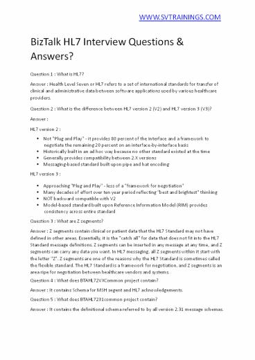 Biztalk HL7 Interview Questions, Answers