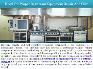 Need For Proper Restaurant Equipment Repair And Care