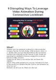 9 Disrupting Ways To Leverage Video Animation During Coronavirus Lockdown PowerPoint PPT Presentation