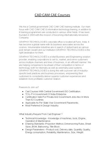 CAD CAM CAE Courses in Pune