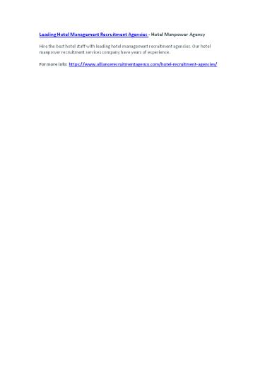 Leading Hotel Management Recruitment Agencies - Hotel Manpower Agency