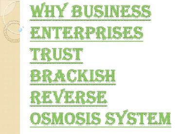 Brackish Reverse Osmosis System and Highest Quality Drinking Water