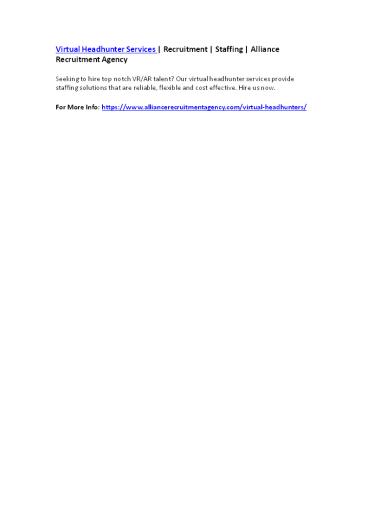 Virtual Headhunter Services | Recruitment | Staffing | Alliance Recruitment Agency