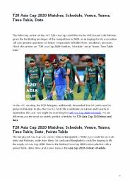 T20 Asia Cup 2020 Points Table