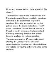 How and where to find date sheet of 9th class?