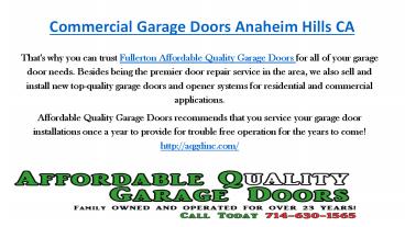 Commercial Garage Doors Anaheim Hills CA