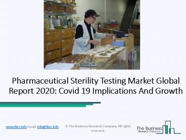 Pharmaceutical Sterility Testing Market Strategies and Forecast Worldwide 2020