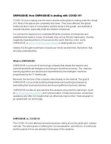 ONPASSIVE How ONPASSIVE is dealing with COVID-19