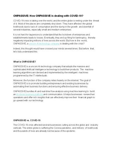ONPASSIVE How ONPASSIVE is dealing with COVID-19-converted