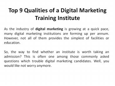 Top 9 Qualities of a Digital Marketing Training Institute