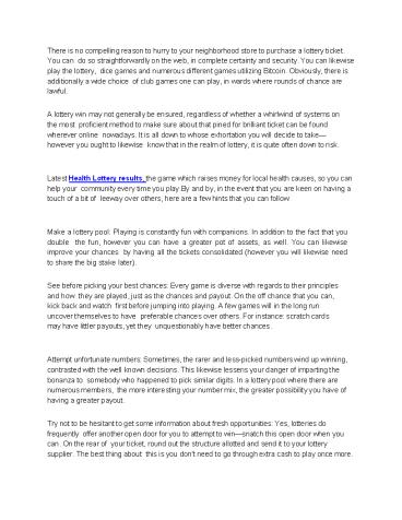 Health Lottery results