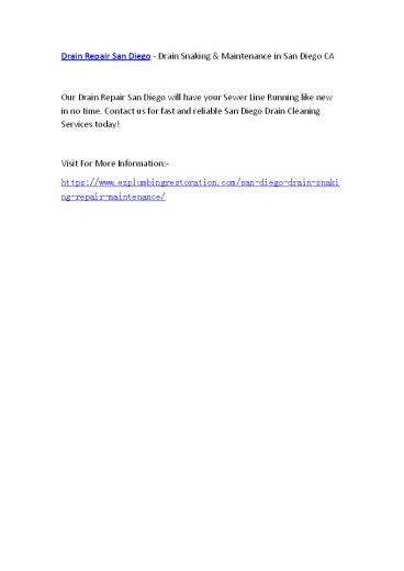 Drain Repair San Diego - Drain Snaking & Maintenance in San Diego CA