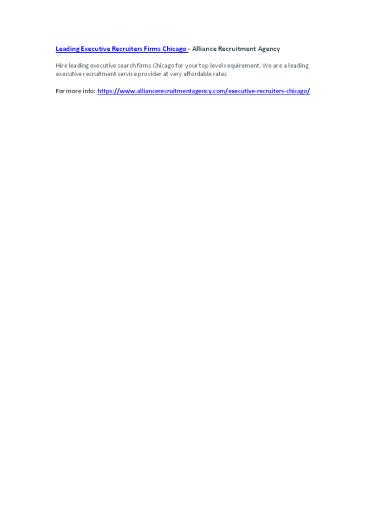 Leading Executive Recruiters Firms Chicago - Alliance Recruitment Agency