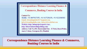 Correspondence Distance Learning Finance & Commerce, Banking Courses in India