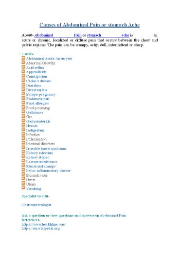 Abdominal Pain causes