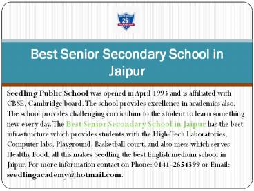Best Senior Secondary School in Jaipur