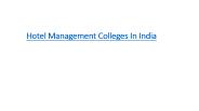 Hotel Management Colleges In India