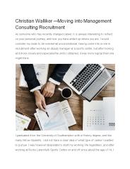 Christian Walliker — Moving into Management  Consulting Recruitment