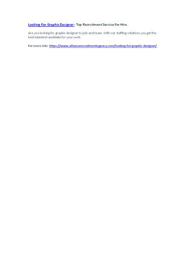 Looking For Graphic Designer - Top Recruitment Service For Hire