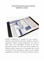 Contract Management enhances industrial stakeholder's relations