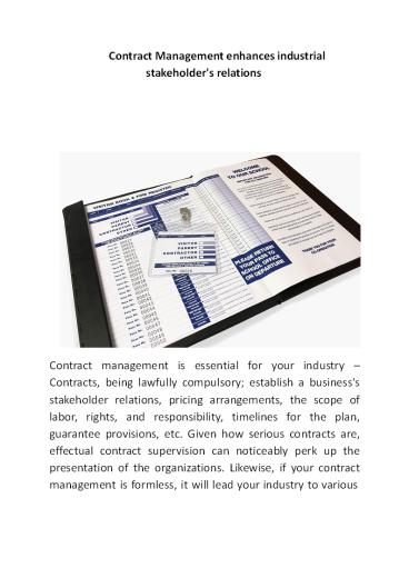 Contract Management enhances industrial stakeholder's relations (1)