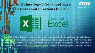 Learn Online Top-5 Advanced Excel Features and Functions In 2020