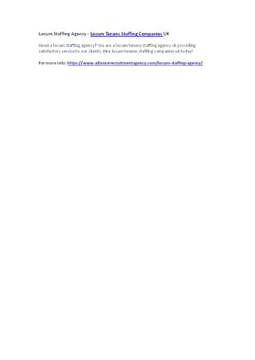 Locum Staffing Agency - Locum Tenens Staffing Companies UK