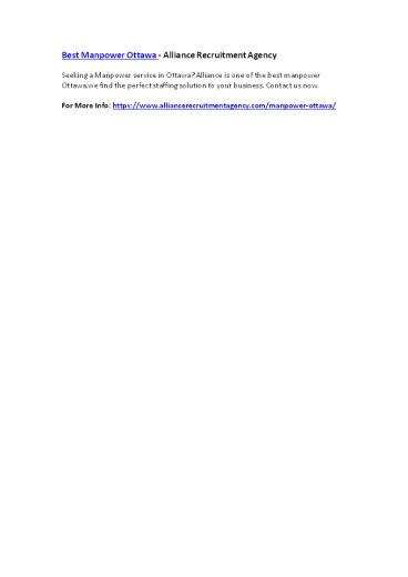 Best Manpower Ottawa - Alliance Recruitment Agency